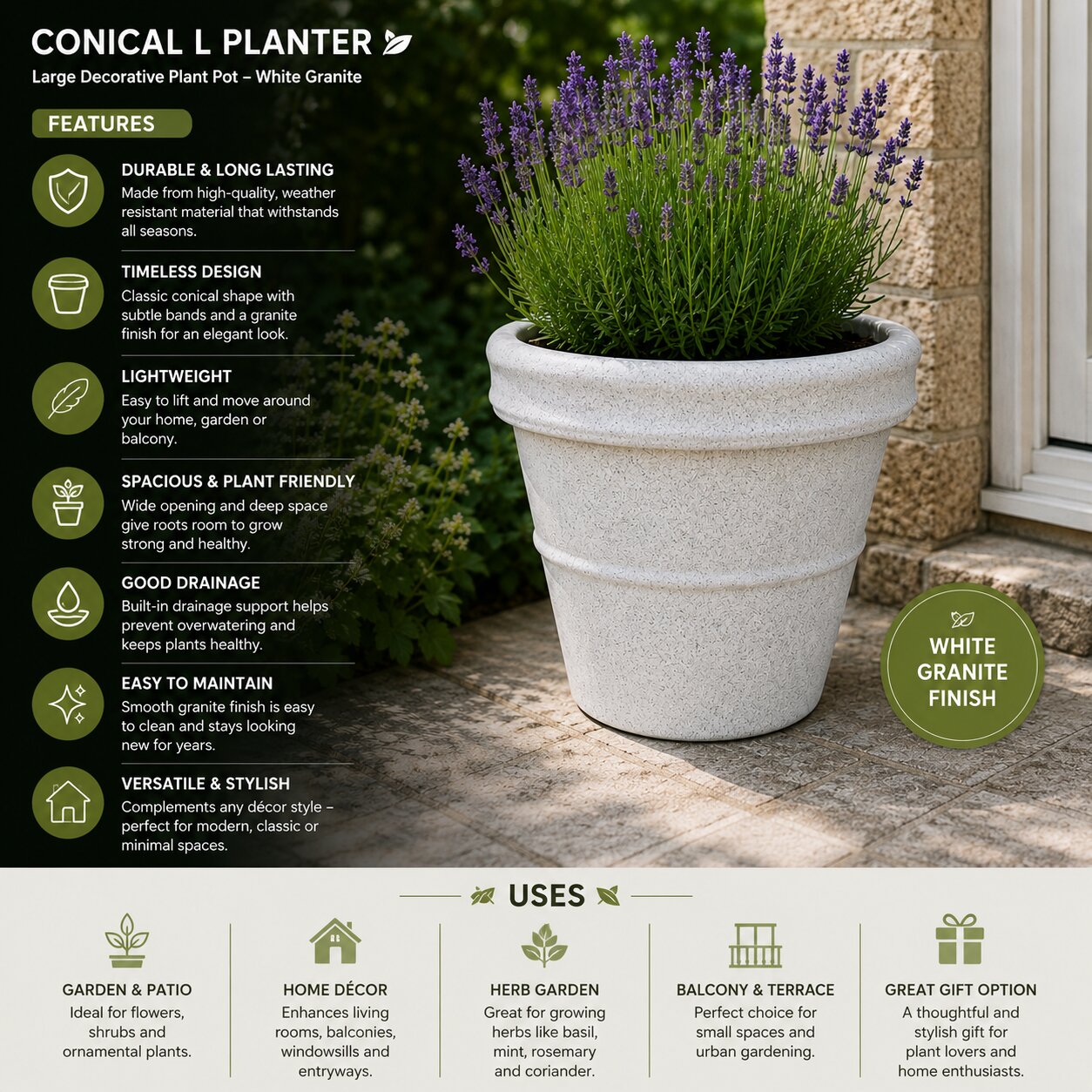 Conical L Planter – Large Decorative Plant Pot