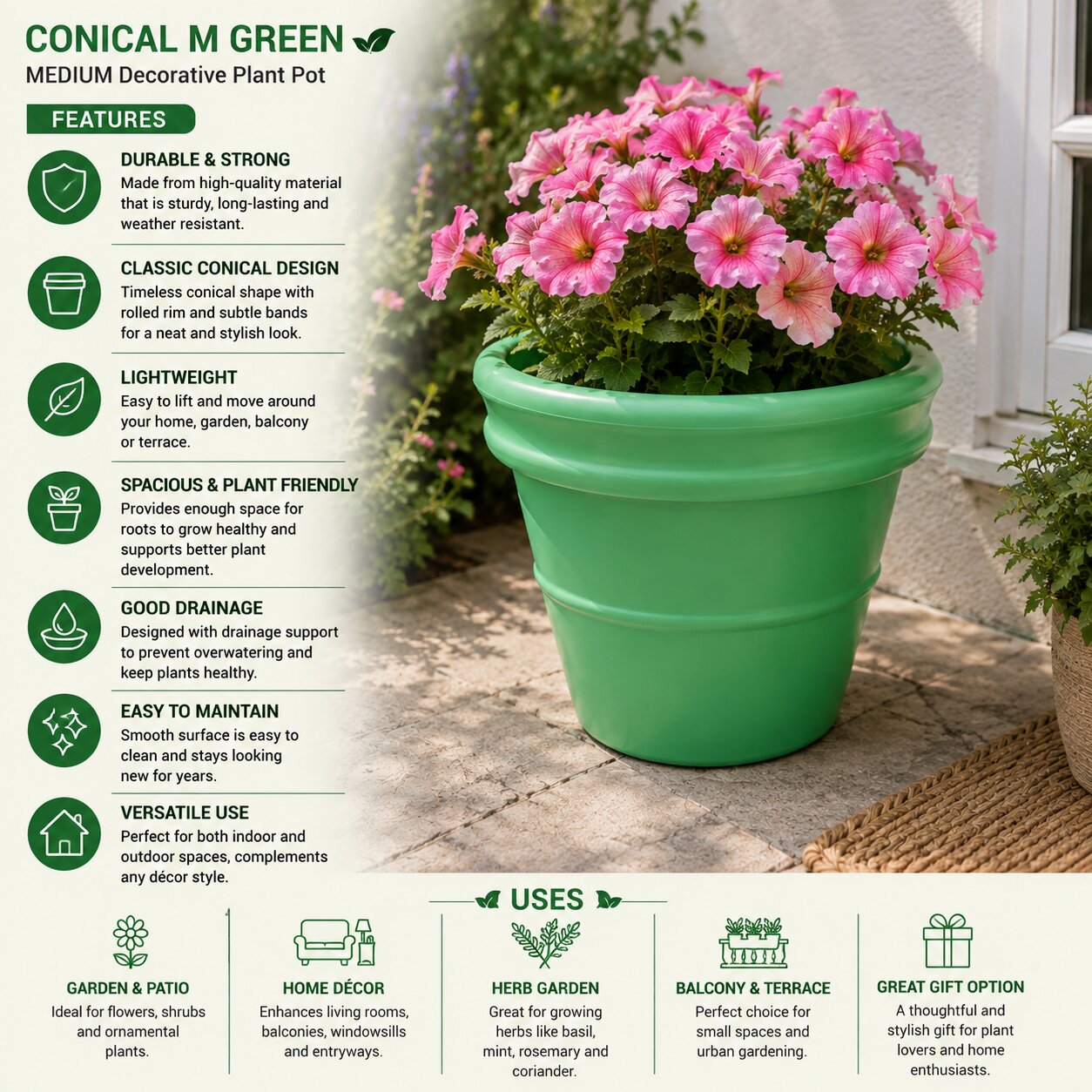 Conical M Green Planter