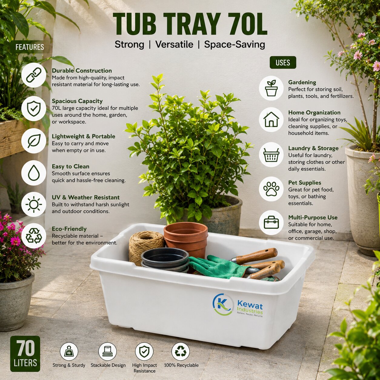 Tube Tray 70L – Heavy-Duty Plastic Storage & Utility Tray